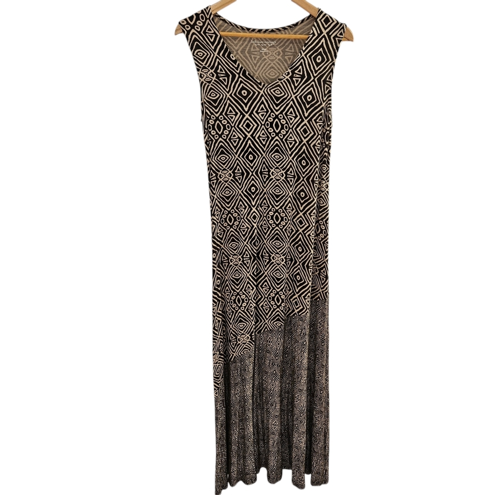 Soft Surroundings Black and Tan Sleeveless Sheath Maxi Dress